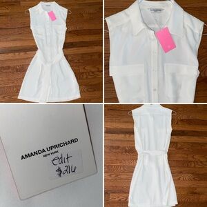 NWT $216 Amanda Uprichard White Sleeveless Belted Shirt Dress Small NEW